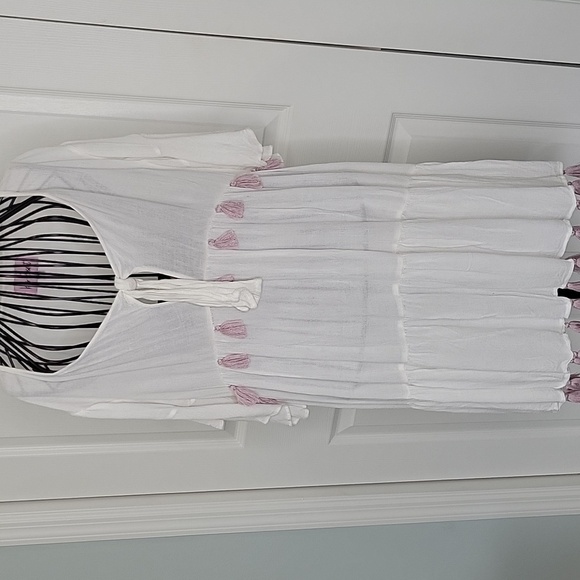 KOS RESORT White Beach Cover-Up with Pink Tassels Size Small - Picture 3 of 7